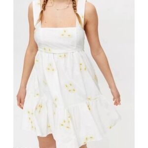 Altar'd State Daisy Embroidered Mini Dress White Yellow Back Tie Bow Medium